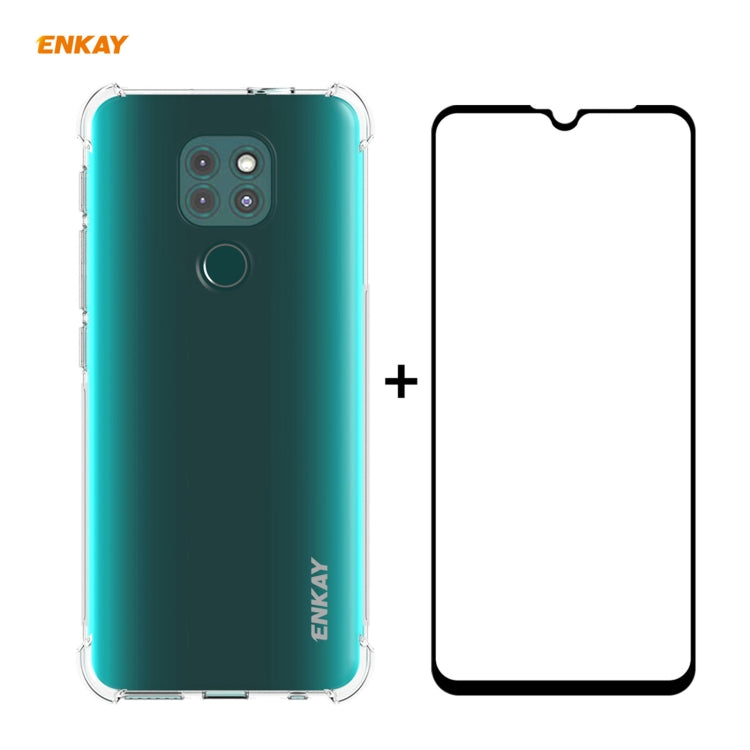 Hat-Prince ENKAY Clear TPU Shockproof Case Soft Anti-slip Cover + 0.26mm 9H 2.5D Full Glue Full Coverage Tempered Glass Protector Film, For Motorola Moto G9 / G9 Play, For Xiaomi Redmi 9A, For Xiaomi Redmi 9C, For Xiaomi 10T 5G / 10T Pro 5G