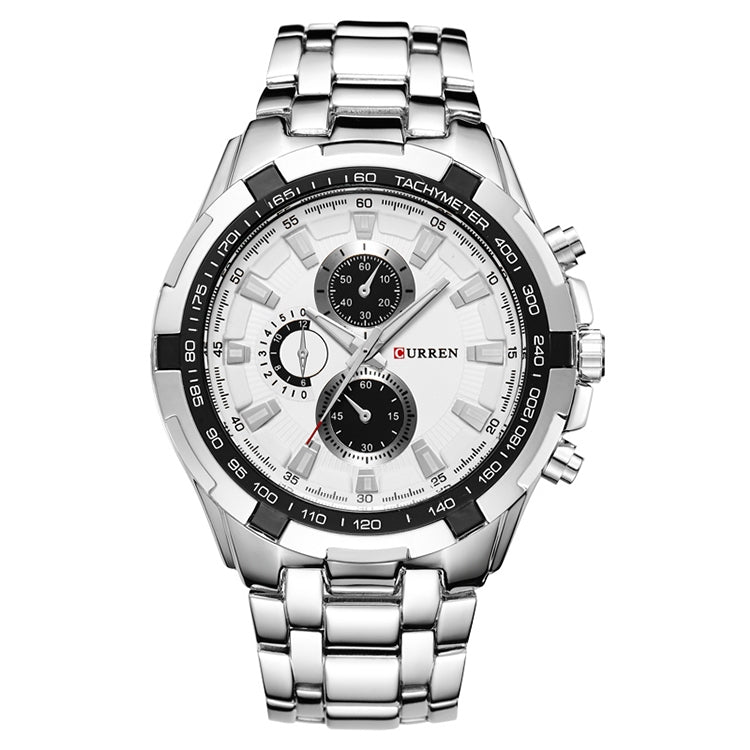 CURREN 8023 Men Stainless Steel Analog Sport Quartz Watch, White case white face, Silver case gold face, Silver case gold ring black face, Black case white face, Black case black face, Black case gold ring white face, Black case gold face