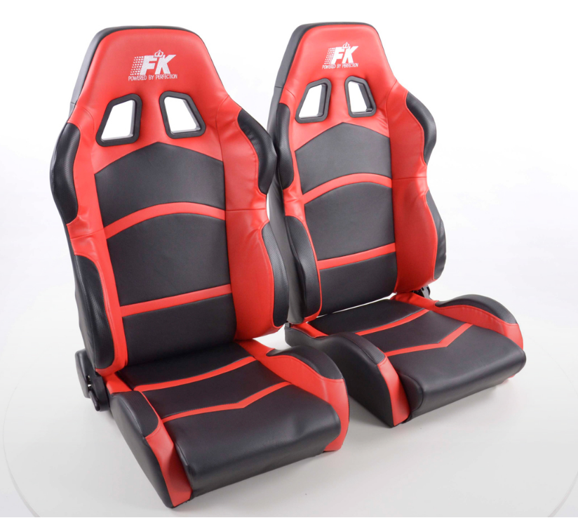 AKTIONSPREIS (£227 + Lieferung) FK Full Bucket Sportsitze Set Rot & Schwarz Kit Rennstrecken-Kit Auto 4x4 Custom