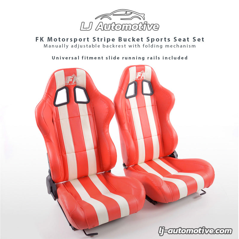 £229 FK BUCKET SPORTS SEATS SET PAIR RED WHITE STRIPE CAR VAN T5 T6 DEFENDER 90 4X4