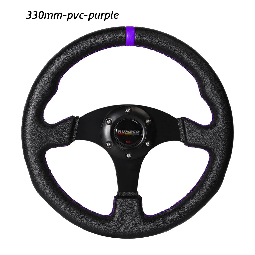 330mm/13 Inch Flat Steering Wheel Aluminium+PVC Drift Simulation Racing Game Steering Wheel Universal