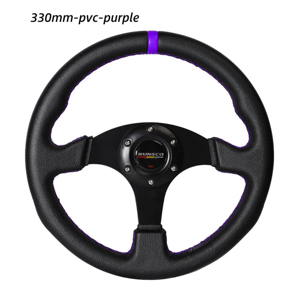 330mm/13 Inch Flat Steering Wheel Aluminium+PVC Drift Simulation Racing Game Steering Wheel Universal