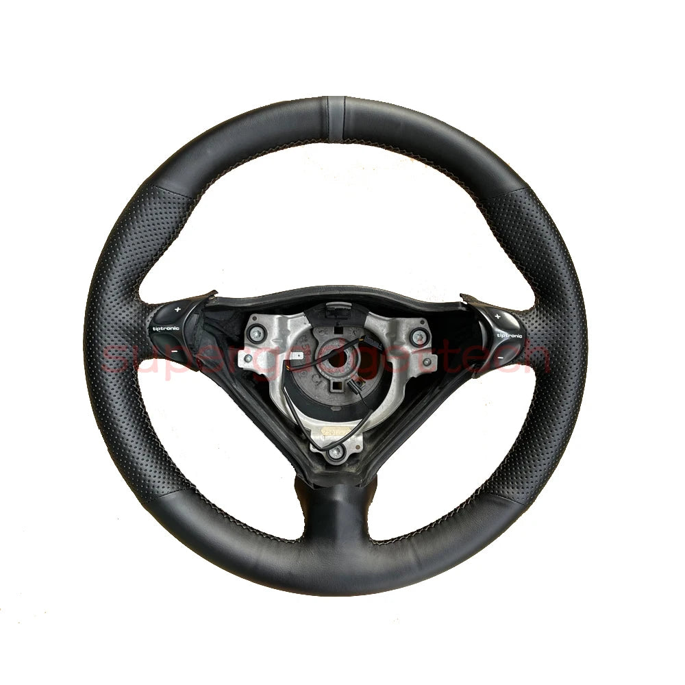 Black&Perforation Microfiber Leather Steering Wheel Gray Stitch on Wrap Cover Fit For Porsche 911 986 996  Boxster S 98-04