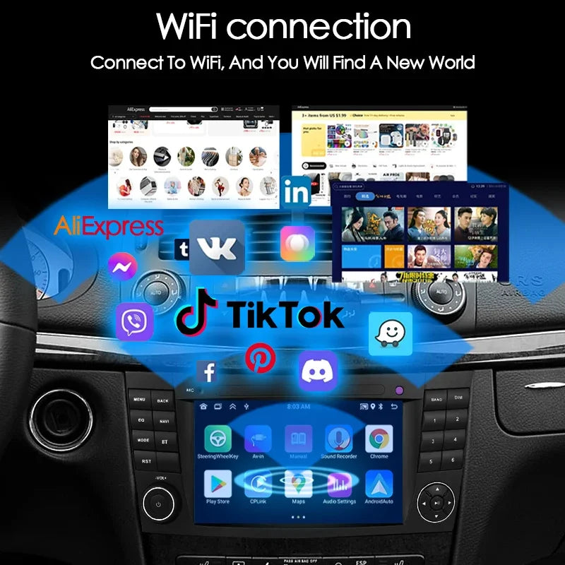 LELV 2din 7" Android 13 Car Radio For Mercedes Benz E-class W211 E200 E220 E300 E350 E240 E270 E280 W219 Carplay Stereo GPS 4G