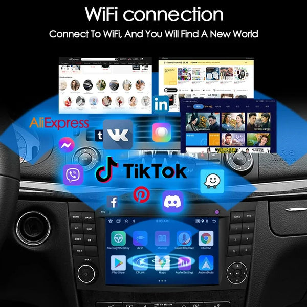 LELV 2din 7" Android 13 Car Radio For Mercedes Benz E-class W211 E200 E220 E300 E350 E240 E270 E280 W219 Carplay Stereo GPS 4G