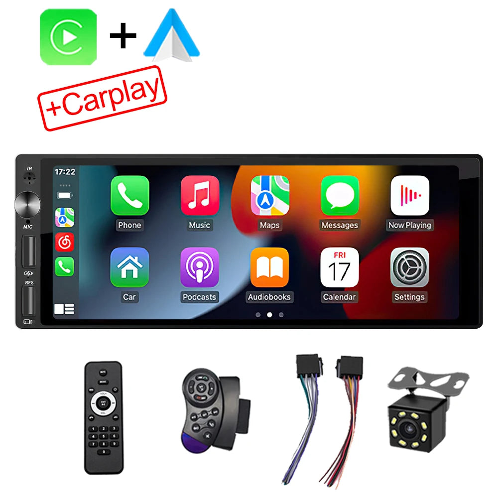 IPS 6.9 Inch 1Din Carplay Android Auto Car Radio Multimedia Video MP5 Player 1 Din No DVD with Bluetooth Stereo USB Charging