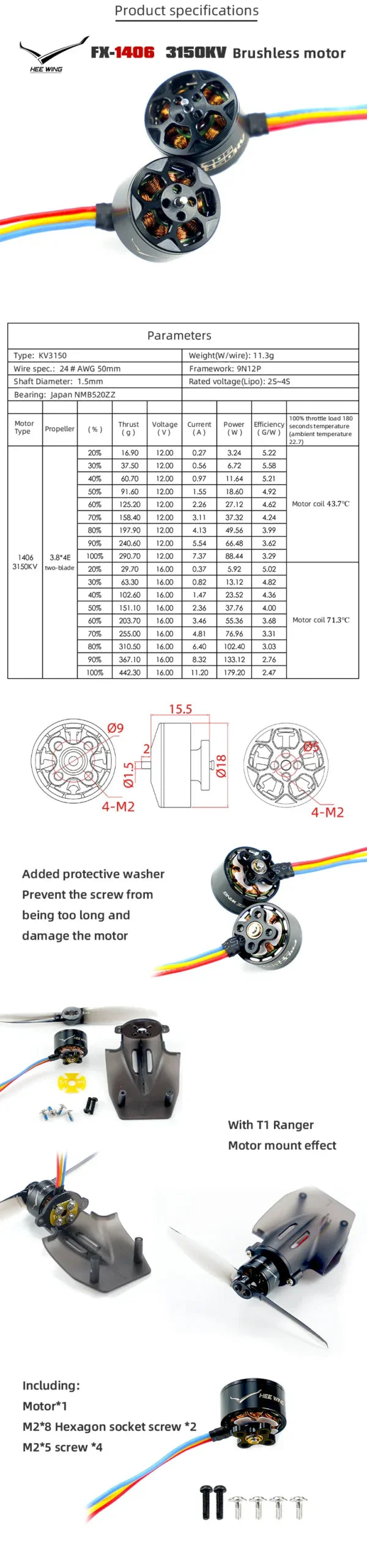 Hee Wing T1 Ranger Tail Replacement Motor FX1406 3150KV