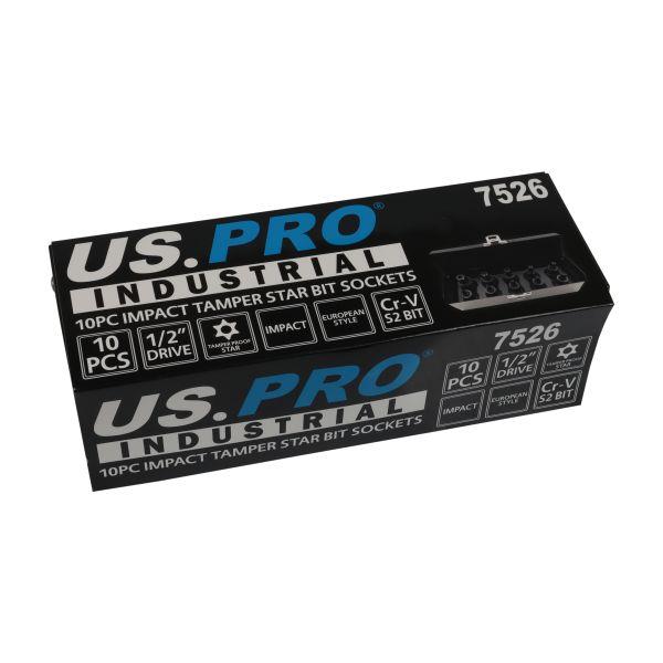 US PRO INDUSTRIAL 10pc 1/2" DR Impact Tamper Star Torx Bit Sockets T2 - T70 7526