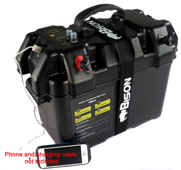 ELECTRIC OUTBOARD BATTERY BOX CARRIER WITH USB CHARGER, BREAKER & 12V SOCKET