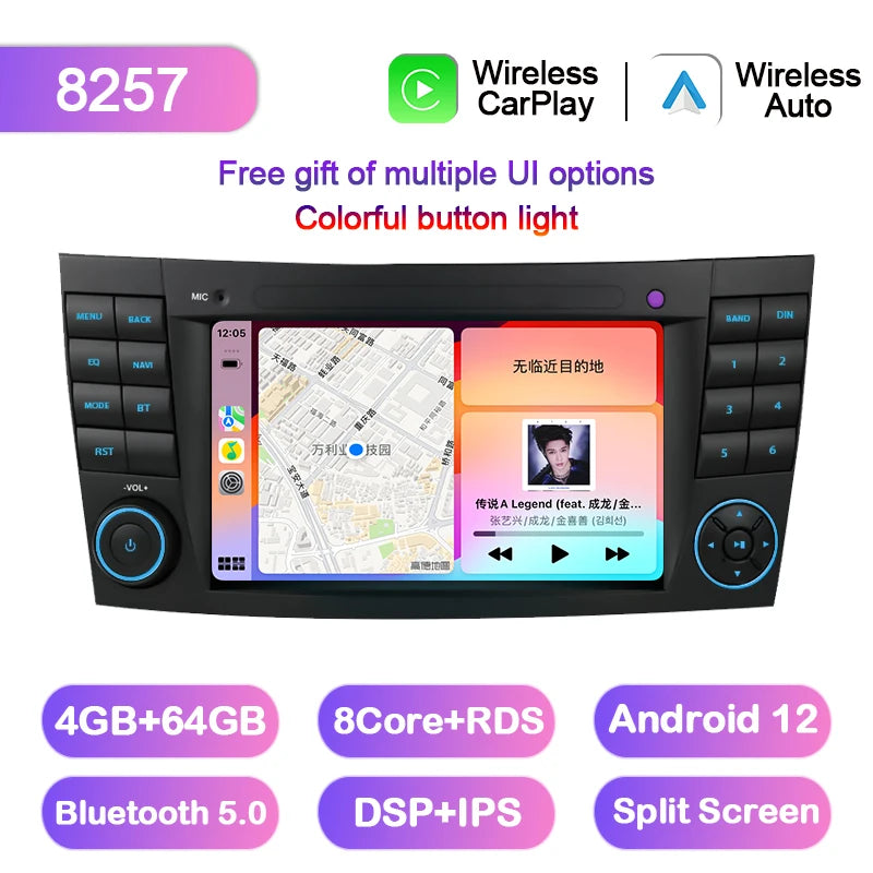 Junuse For Mercedes Benz E-class W211 E200 E220 E300 E350 E240 E280 CLS Car Auto Radio 2Din Android 12 Multimedia GPS Carplay BT