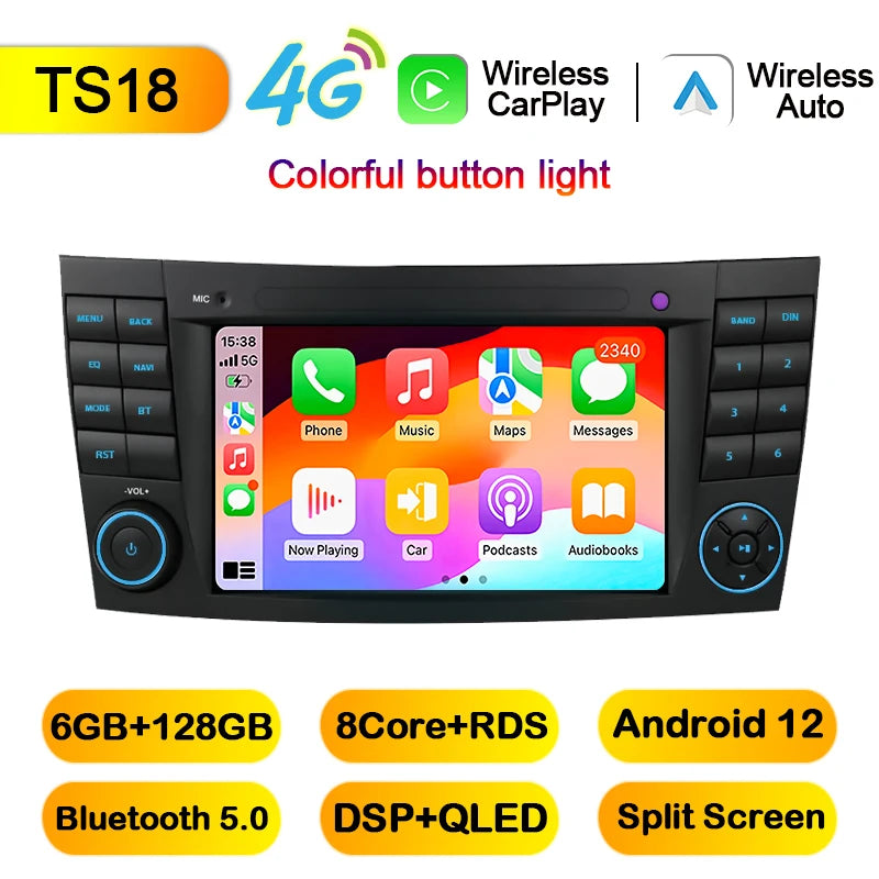 Junuse For Mercedes Benz E-class W211 E200 E220 E300 E350 E240 E280 CLS Car Auto Radio 2Din Android 12 Multimedia GPS Carplay BT