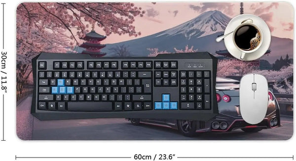 JDM Car R35 Large Gaming Mouse Pad Fuji Mount Cherry Blossoms Desk Mat Anti-Slip Rubber Base Laptop Computer Accessories Pads