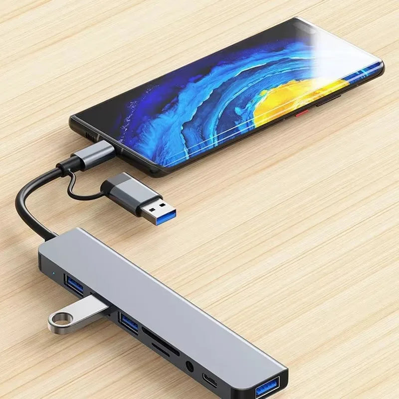 USB C Hub USB Splitter 8 in 2 USB Extender with 4 USB Port 1 USBC Port TF/SD Card Reader Audio Output Compatible with MacBook