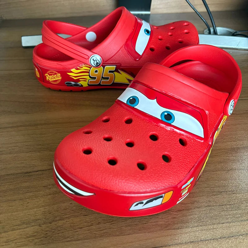 Cartoon Disney Lightninged Mcqueens Pixar Solid Waterproof Slippers Outdoor Sandals Casual Breathable Ankle-Wrap Eva Shoes Gift
