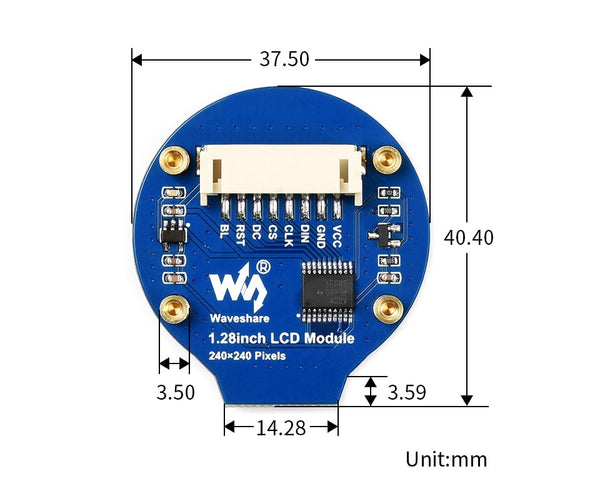 1.28inch Round LCD Display Module 240×240, 65K RGB