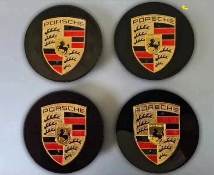 Porsche Wheel Centre Caps- Black & Gold