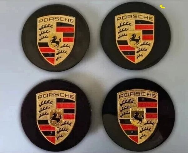 Porsche Wheel Centre Caps- Black & Gold