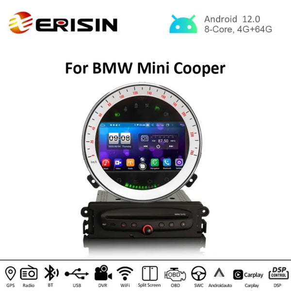 ES8711M 8-Core CarPlay Android 12.0 Car Stereo Satnav GPS Radio for BMW Mini Cooper 06-13 DVD WiFi 4G BT DAB+ DSP