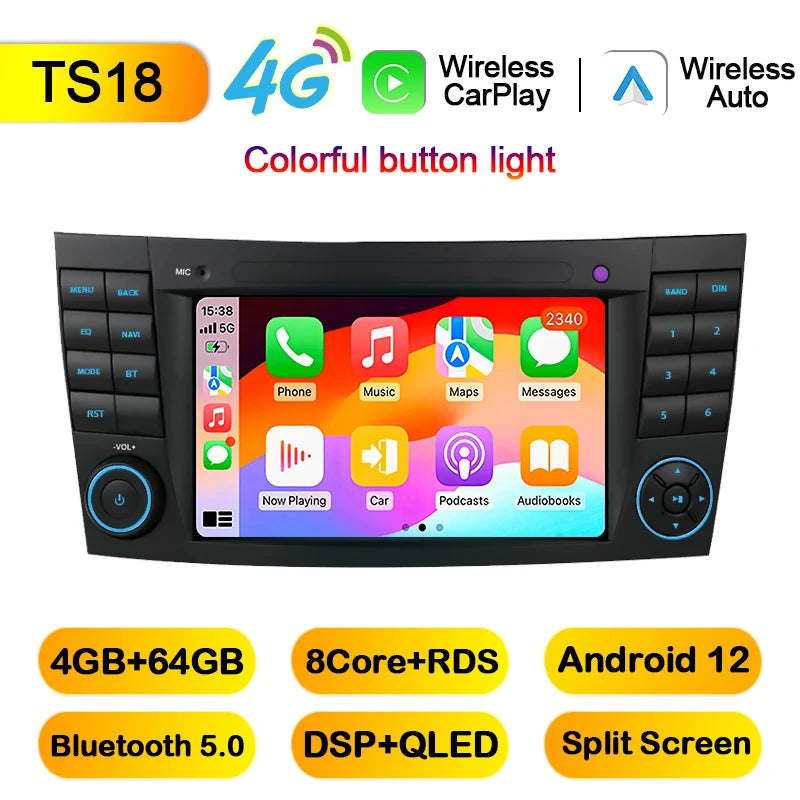 Junuse For Mercedes Benz E-class W211 E200 E220 E300 E350 E240 E280 CLS Car Auto Radio 2Din Android 12 Multimedia GPS Carplay BT