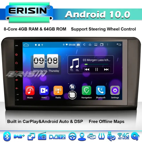 ES8794L 8-Core 9" Touchscreen Headunit Android 10.0 Car Stereo GPS SatNav Mercedes ML-Class GL-Class X164 W164 DSP CarPlay DAB+ 4G WiFi Bluetooth Mercedes ML-Class W164 2005-2012 ML300 ML350 ML450 ML500 GL-Class X164 2005-2012 GL320 GL350 GL450 GL500