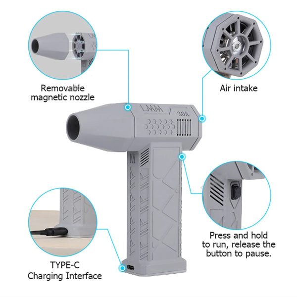 130000RPM Mini Turbo Jet Fan Electric Air Duster Adjustable wind speed Turbo Violent Blower Rechargeable with Light Car Cleaning