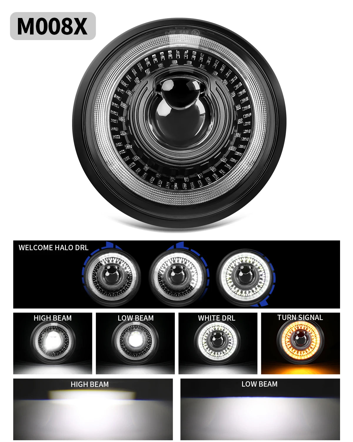 BraveWAY 5.75″ Round LED Headlight for Motorcycle 5-3/4 inch Moto Light with White/Amber DRL+ Start-up Gradient Welcome Halo