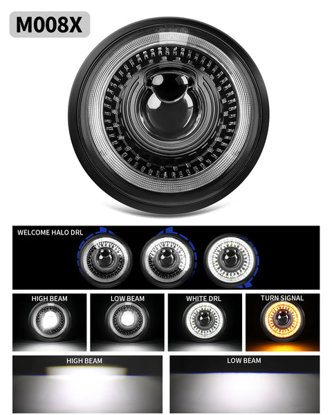 BraveWAY 5.75″ Round LED Headlight for Motorcycle 5-3/4 inch Moto Light with White/Amber DRL+ Start-up Gradient Welcome Halo