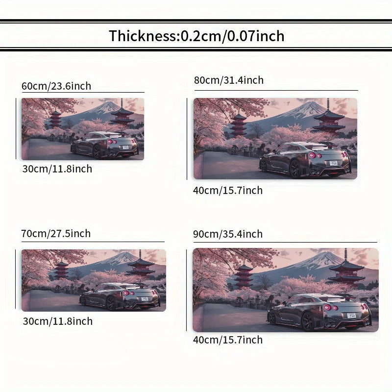 JDM Car R35 Large Gaming Mouse Pad Fuji Mount Cherry Blossoms Desk Mat Anti-Slip Rubber Base Laptop Computer Accessories Pads