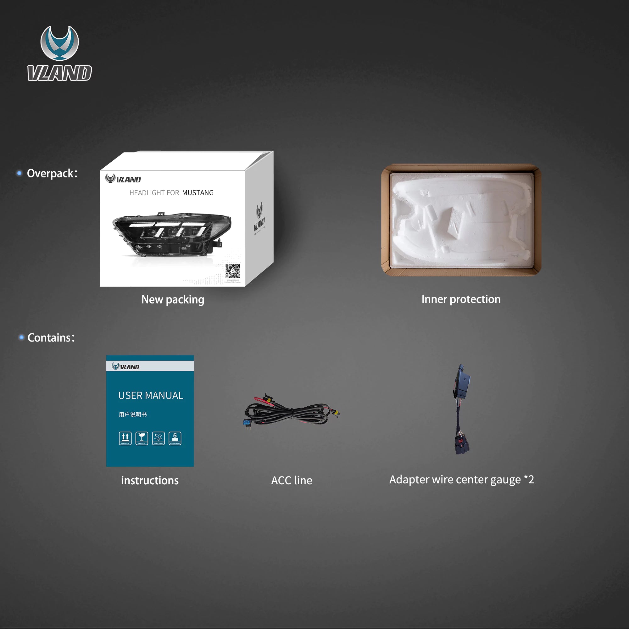 15-17 Ford Mustang LED Headlights Update 2024 S650 Style - 2015 2016 2017 Ford Mustang Eco boost GT GT350 GT500 LHD