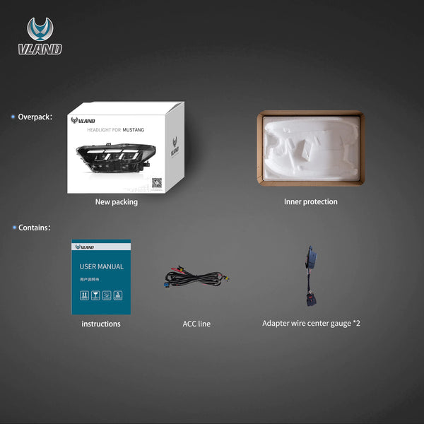 15-17 Ford Mustang LED Headlights Update 2024 S650 Style - 2015 2016 2017 Ford Mustang Eco boost GT GT350 GT500 LHD