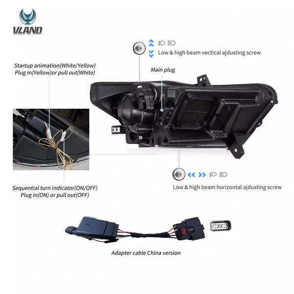 15-17 Ford Mustang LED Headlights Update 2024 S650 Style - 2015 2016 2017 Ford Mustang Eco boost GT GT350 GT500 LHD