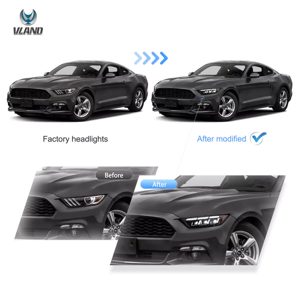 15-17 Ford Mustang LED Headlights Update 2024 S650 Style - 2015 2016 2017 Ford Mustang Eco boost GT GT350 GT500 LHD