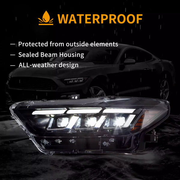 15-17 Ford Mustang LED Headlights Update 2024 S650 Style - 2015 2016 2017 Ford Mustang Eco boost GT GT350 GT500 LHD