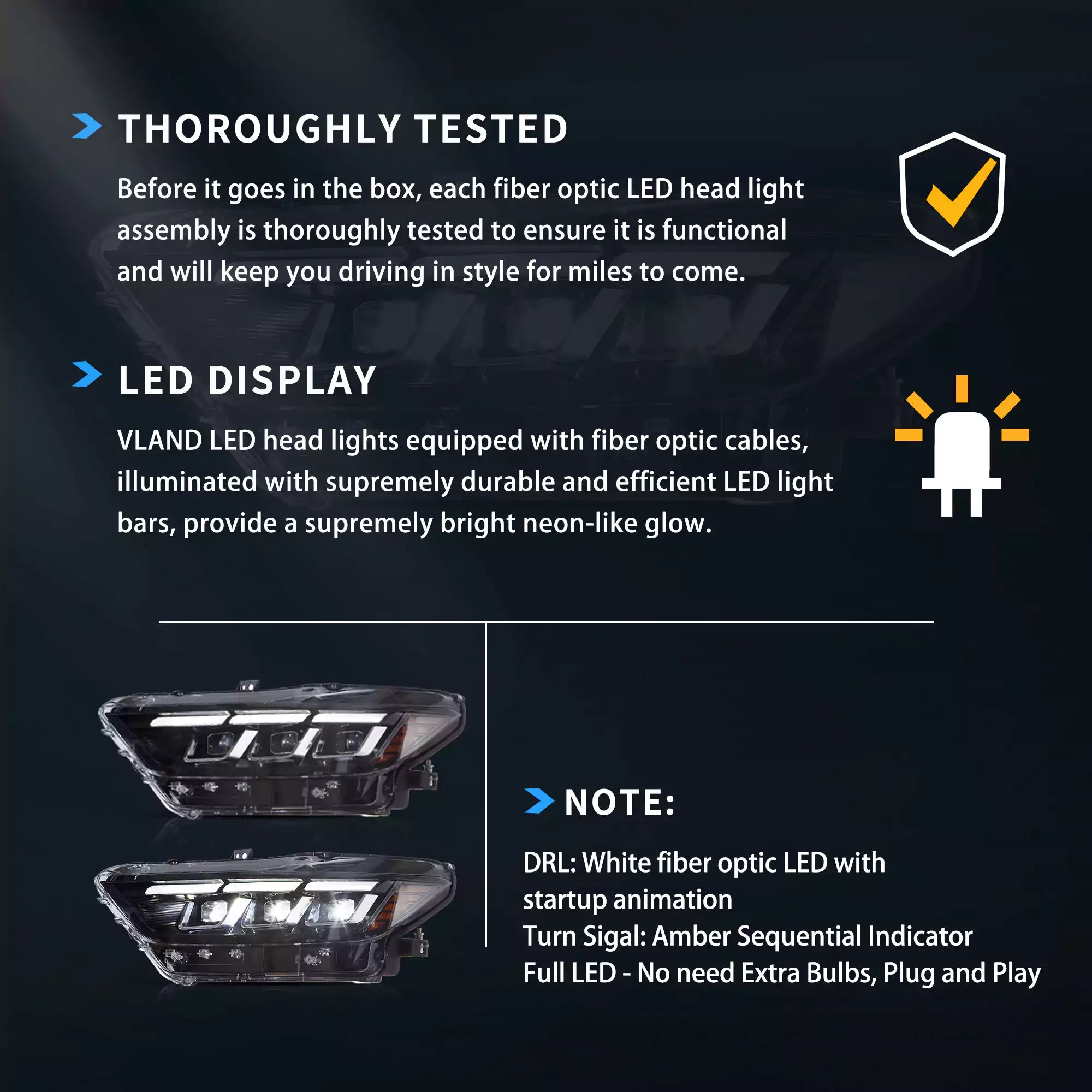 15-17 Ford Mustang LED Headlights Update 2024 S650 Style - 2015 2016 2017 Ford Mustang Eco boost GT GT350 GT500 LHD