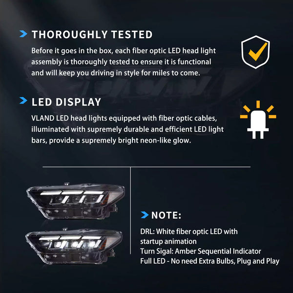 15-17 Ford Mustang LED Headlights Update 2024 S650 Style - 2015 2016 2017 Ford Mustang Eco boost GT GT350 GT500 LHD