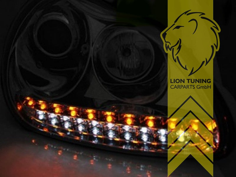 LT Set LED Halo Projector Headlights Porsche Cayenne 9PA H7 / H1 optics chrome LHD