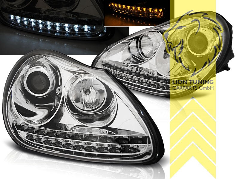 LT Set LED Halo Projector Headlights Porsche Cayenne 9PA H7 / H1 optics chrome LHD