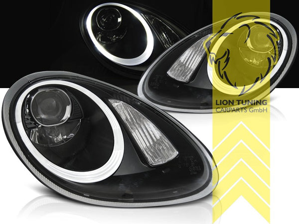 LT Set LED Halo Headlights Porsche Boxster 987 987.1 987.2 Cayman 04-13 Black For Halogen H7 / H9 LHD