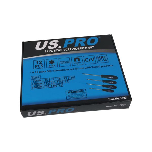 US PRO Tools 12pc Torx Screwdriver Set T6 - T45 With Magnetic Tips 1529