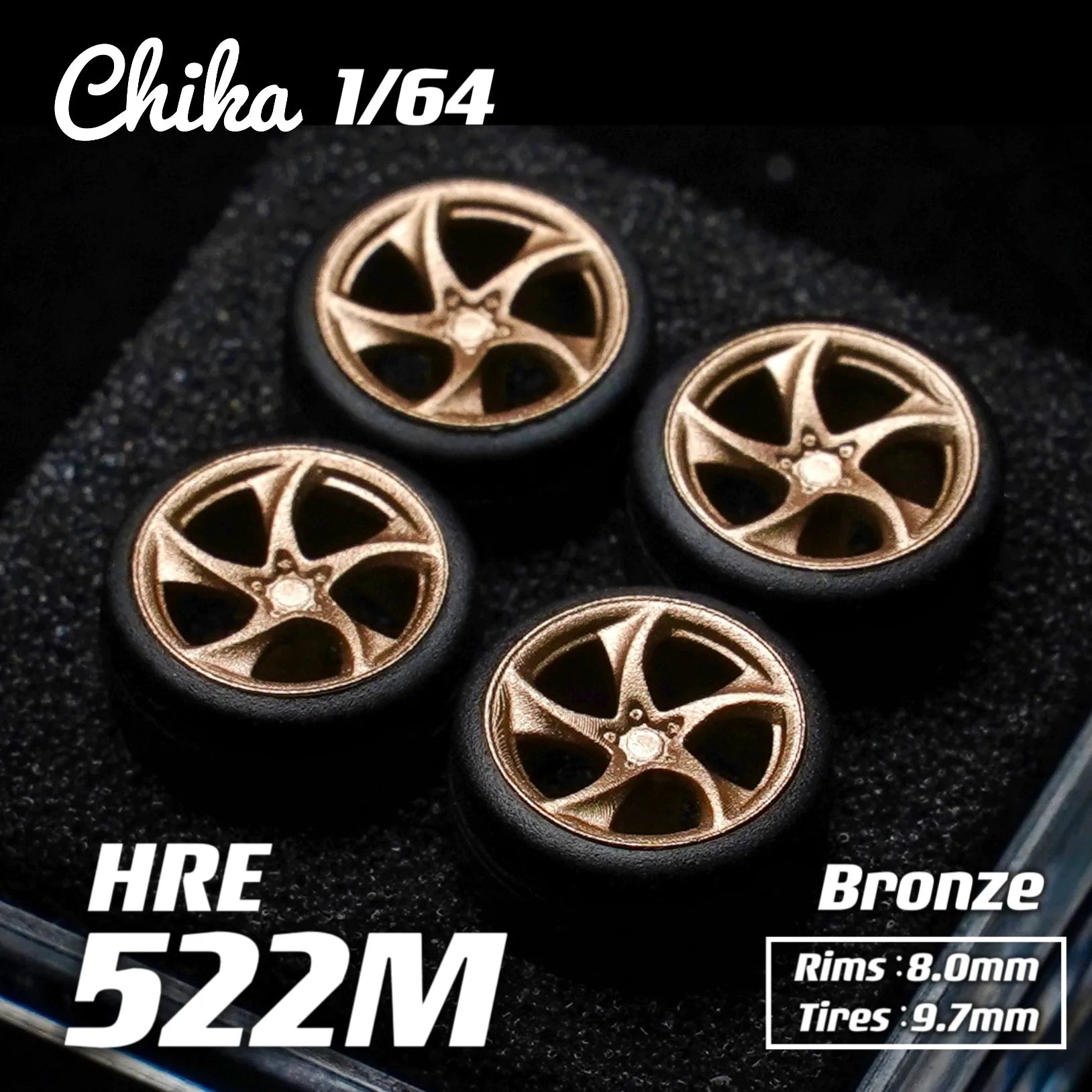 1/64 Chika  Wheels with Rubber Tires Model Car Modified Parts BBS RS  JDM VIP For Hotwheels Tomica MiniGT （Supplied with axle）