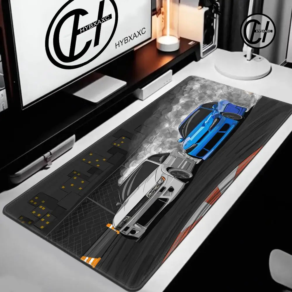 XXL Drift S13 and S15 JDM Car Large Gamer MousePad Anti-Slip Rubber Base Stitched Edge Black Desk Mat for Gaming Office Home