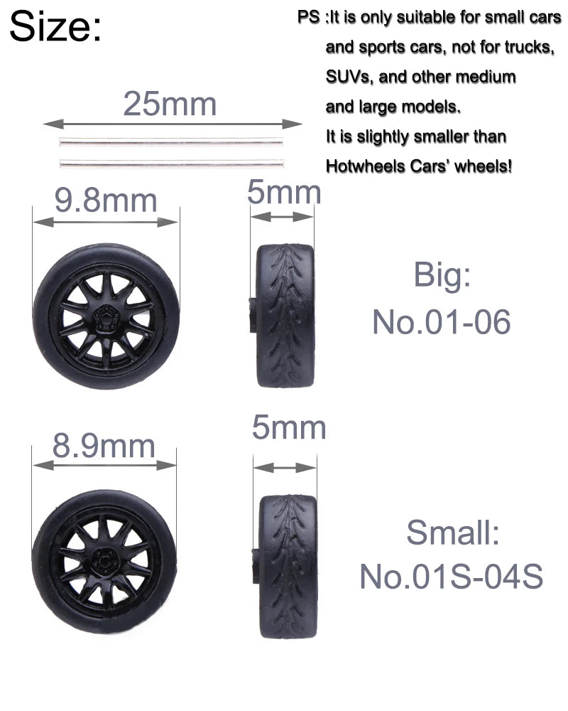 BNDS 1/64 Wheels With Rubber Tires ABS Assembly Rims Modified Parts for 1:64 Model Car VIP Style Detail-up Set New Clearance