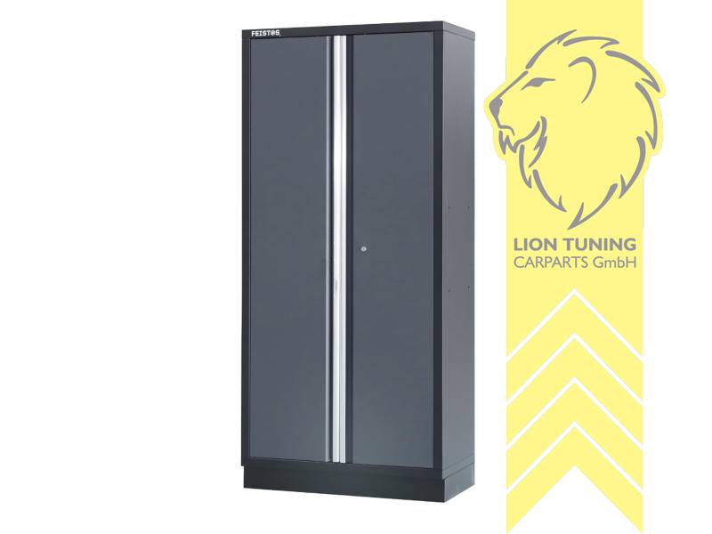 FEISTOS Apollo 1 FE9991 Workshop Equipment Garage Mechanic Tool Storage Bench Wood Worktop Units Cabinets Drawers Peg Board Tool Cabinet Grey Black  powder-coated steel 228x46x200cm