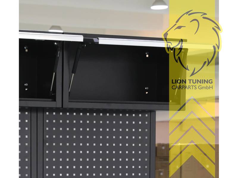 FEISTOS Apollo 1 FE9991 Workshop Equipment Garage Mechanic Tool Storage Bench Wood Worktop Units Cabinets Drawers Peg Board Tool Cabinet Grey Black  powder-coated steel 228x46x200cm