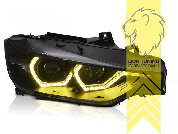 LT Pair LED Angel Eyes Halo Ring Headlights BMW F30 Sedan F31 Touring 11-15 Hexagon yellow light black LHD