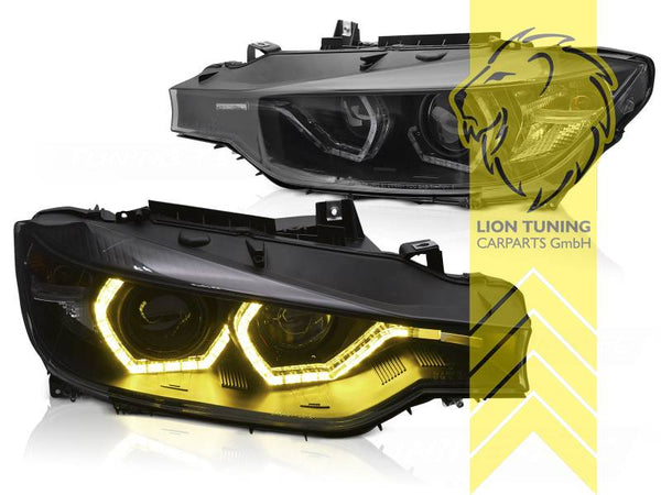 LT Pair LED Angel Eyes Halo Ring Headlights BMW F30 Sedan F31 Touring 11-15 Hexagon yellow light black LHD