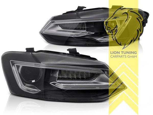 LT LED DRL Halo Lightbar Headlights VW Polo 6R 6C GTI H7 09-17 black chrome LHD