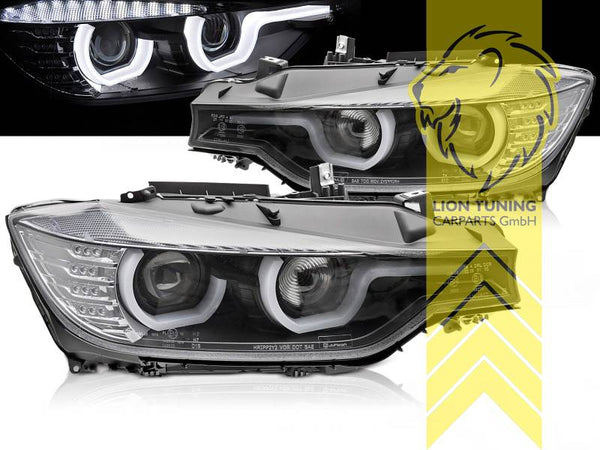 LT Pair LED Lightbar XENON Angel Eyes headlights BMW F30 Sedan F31 Touring F35 11-15 black LHD