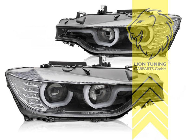 LT Pair LED Lightbar XENON Angel Eyes headlights BMW F30 Sedan F31 Touring F35 11-15 black LHD