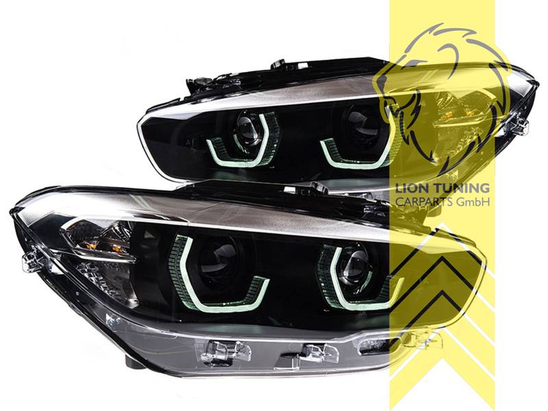 LT Pair LED Lightbar Headlights BMW 1 Series F20 F21 15-19 LCI Facelift black LHD